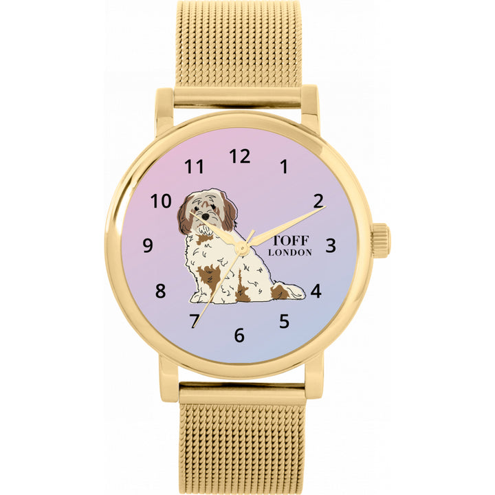 Ladies Beige And Brown Cavachon Dog Watch
