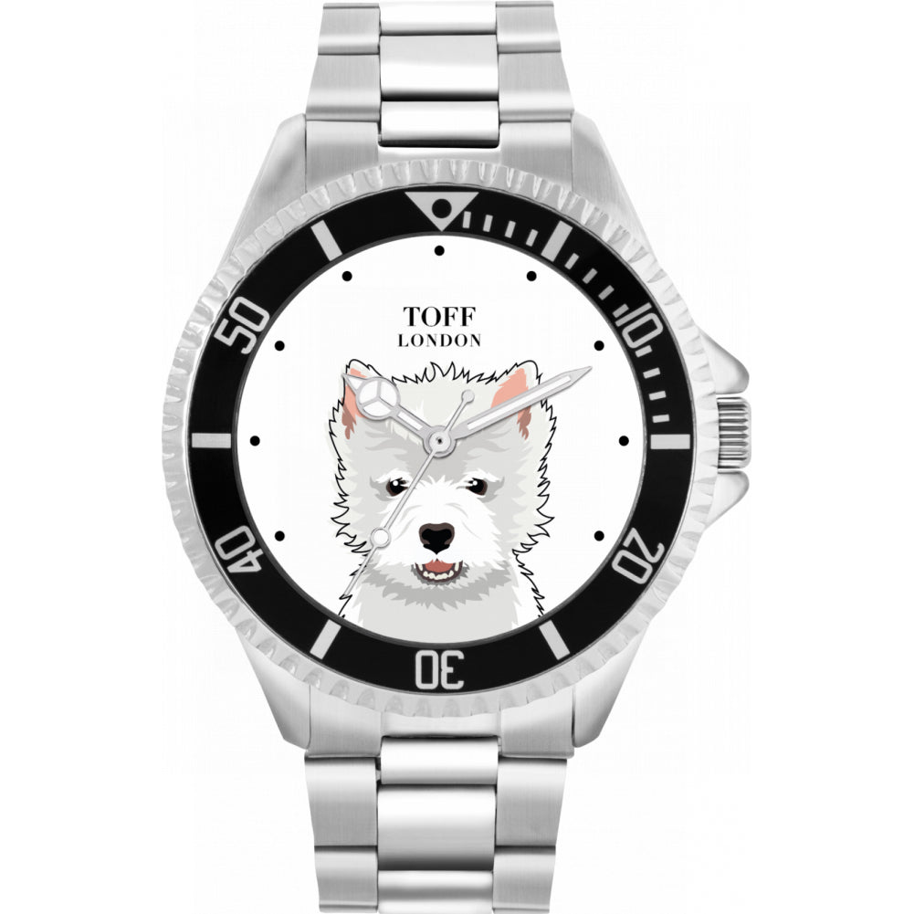 Mens White West Highland Terrier Dog Head Watch