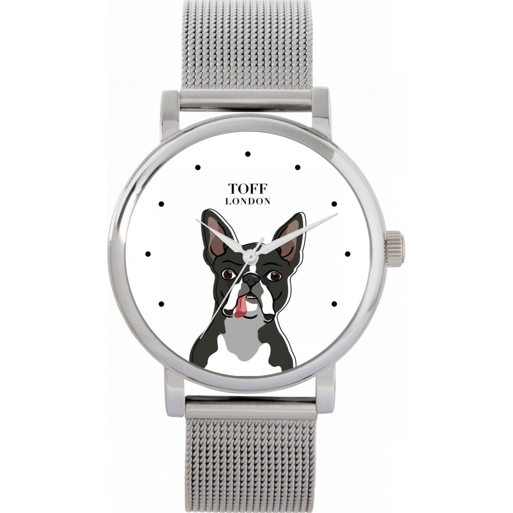 Ladies Boston Terrier Dog Head Watch