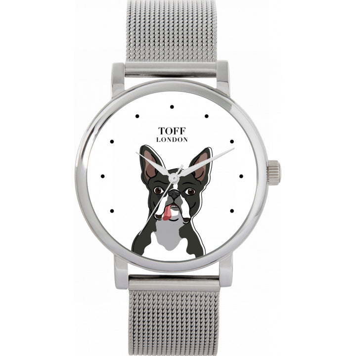 Ladies Boston Terrier Dog Head Watch