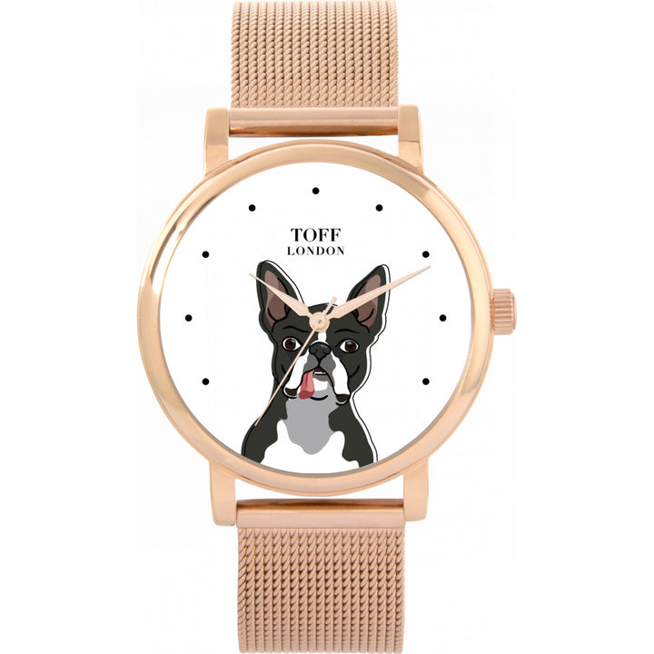 Ladies Boston Terrier Dog Head Watch
