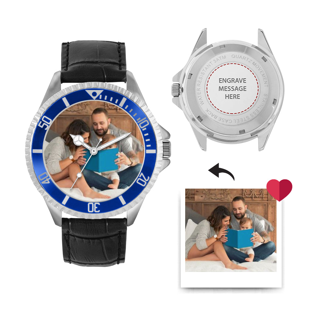 Men’s Personalised Photo Watch – Blue Bezel