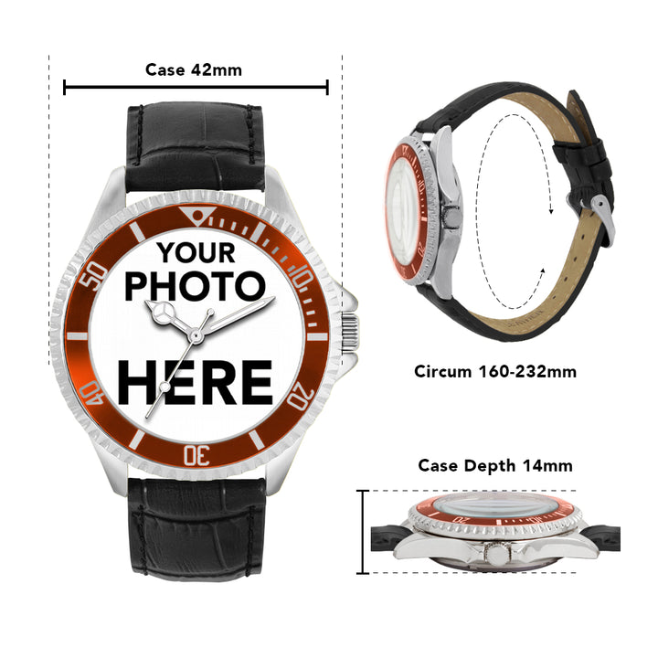 Men’s Personalised Photo Watch – Brown Bezel