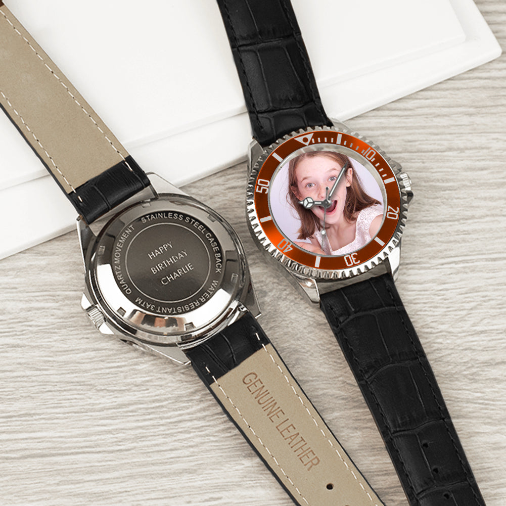 Men’s Personalised Photo Watch – Brown Bezel