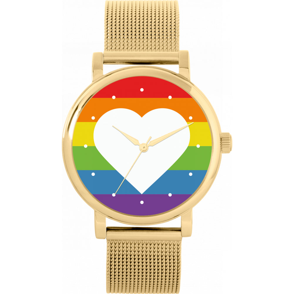 38mm White heart rainbow dots
