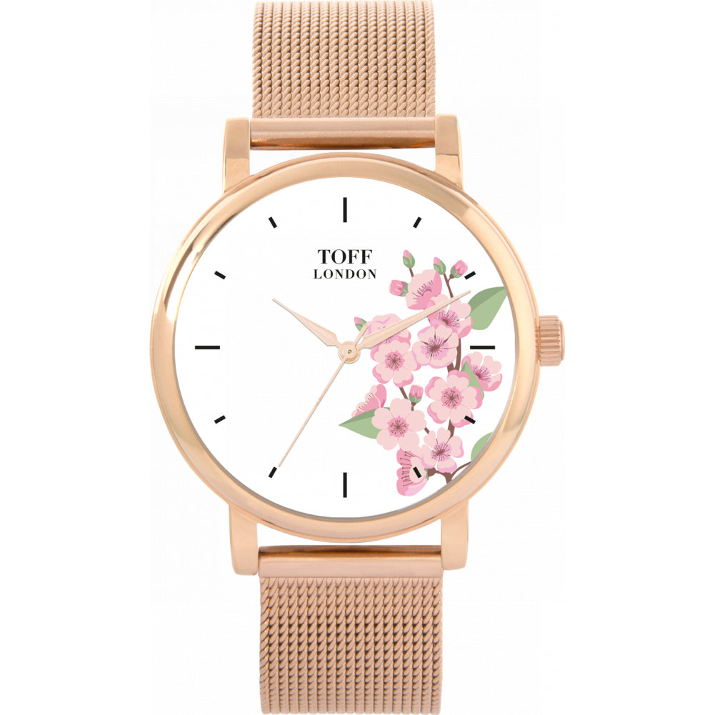 Ladies Pink Cherry Blossom Flower Watch