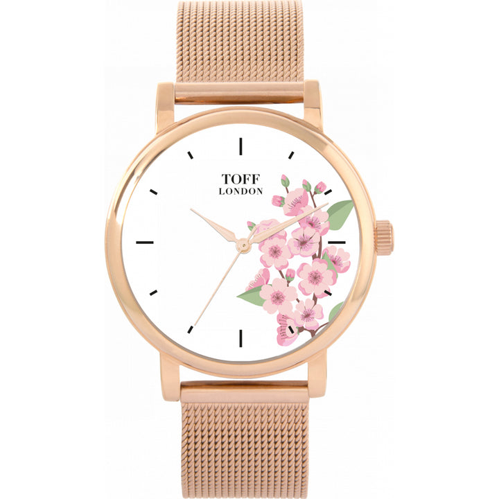 Ladies Pink Cherry Blossom Flower Watch