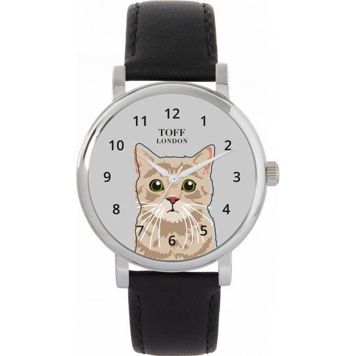 Ladies Beige Tabby Cat Watch