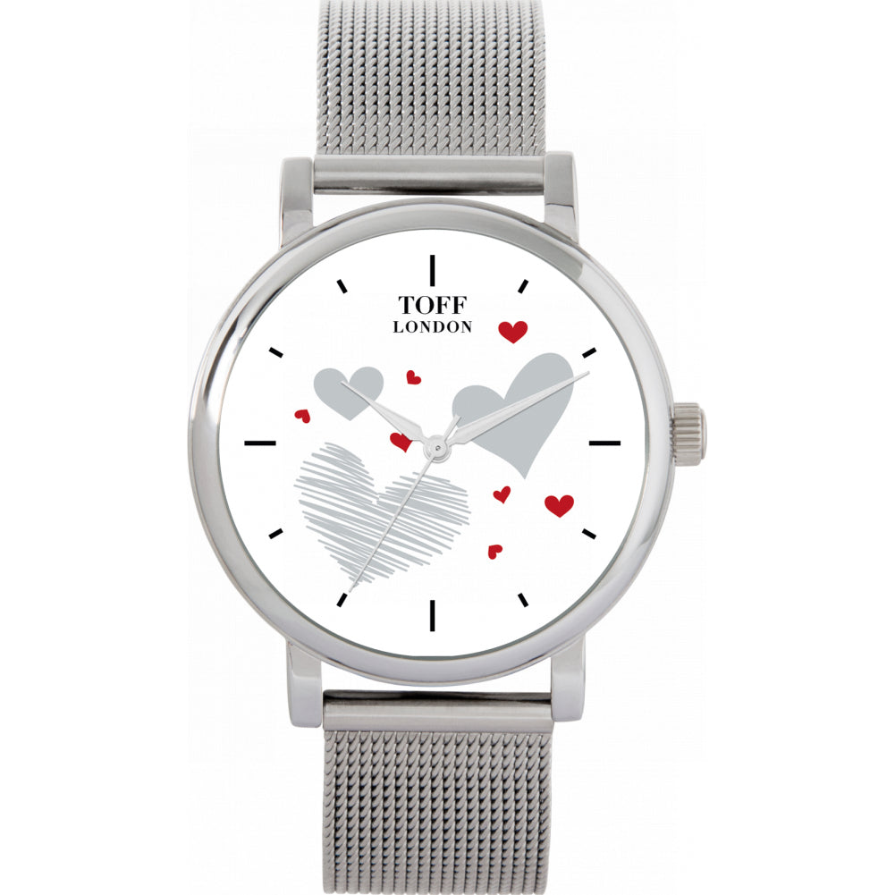 Ladies Red and Grey Hearts Watch