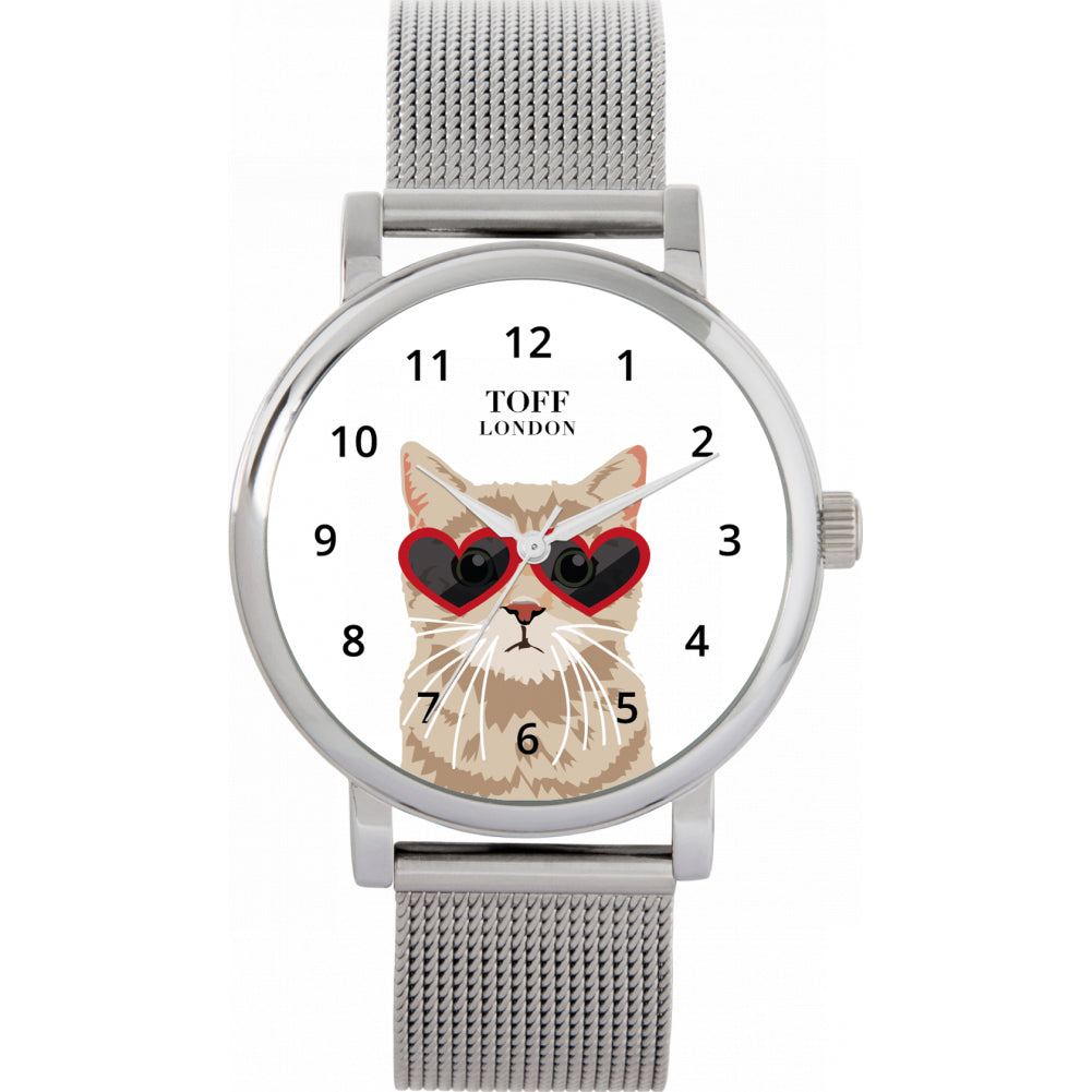 Ladies Valentine Novelty Tabby Cat Watch