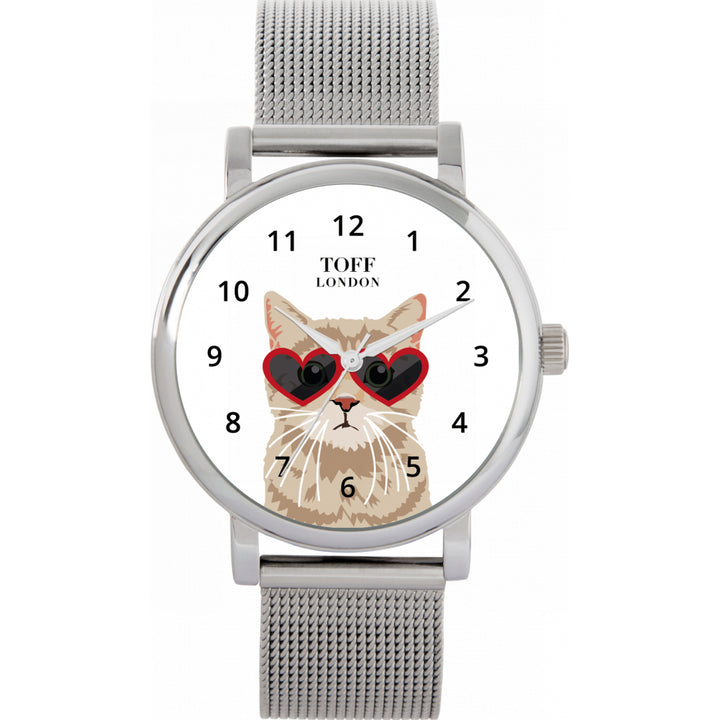 Ladies Valentine Novelty Tabby Cat Watch