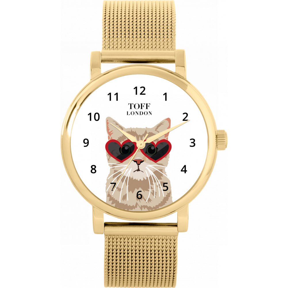 Ladies Valentine Novelty Tabby Cat Watch