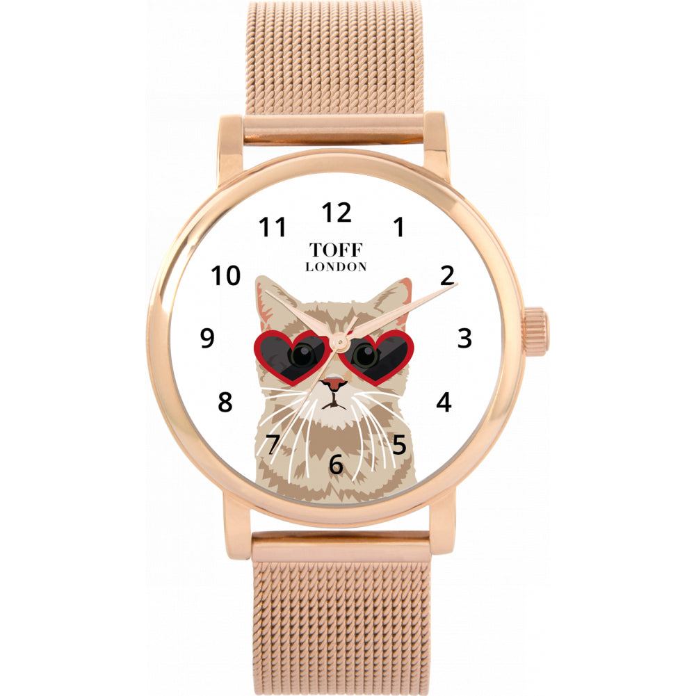 Ladies Valentine Novelty Tabby Cat Watch