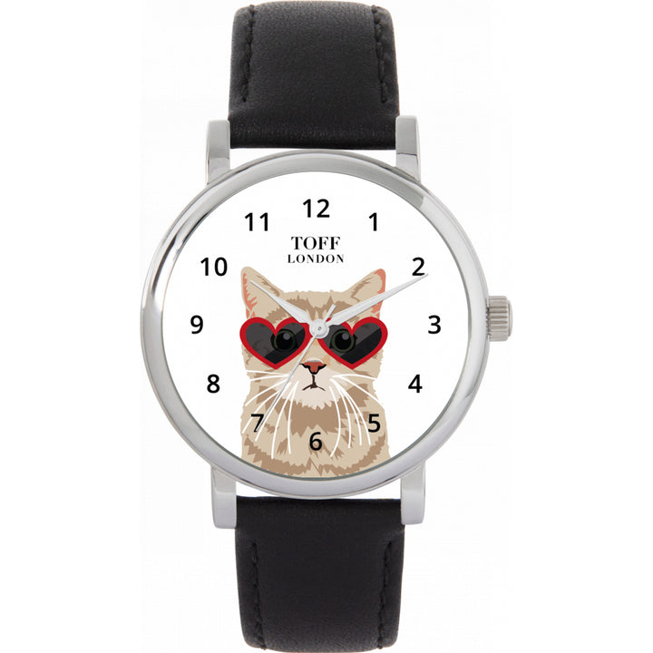 Ladies Valentine Novelty Tabby Cat Watch