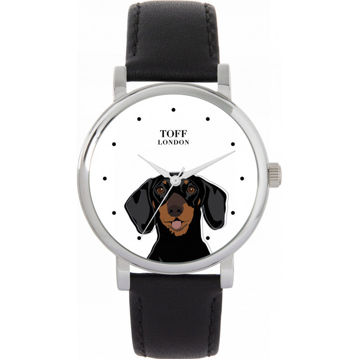 Ladies Black Dachshund Dog Head Watch