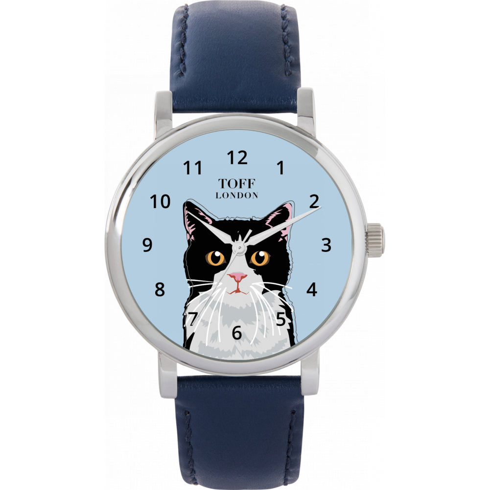 Ladies Black and White Cat Watch