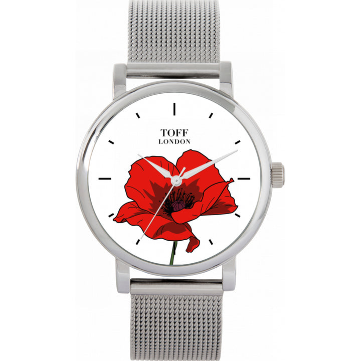 Ladies Red Poppy Flower Watch