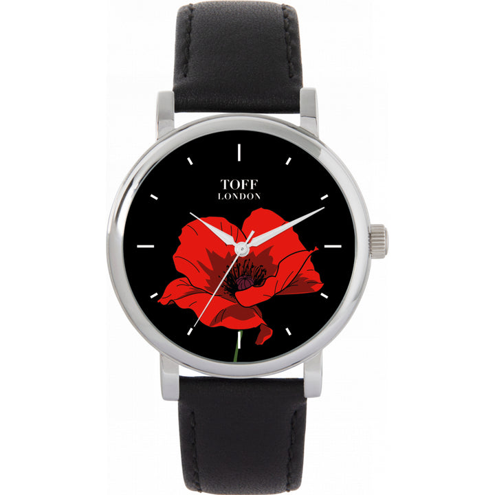 Ladies Red Poppy Flower Watch