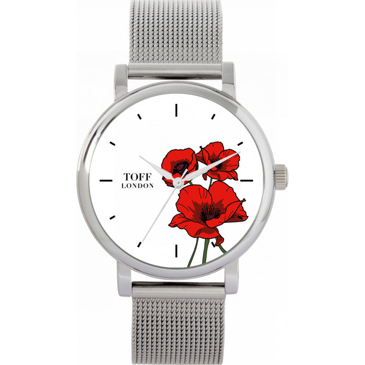 Ladies Red Poppy Flower Watch