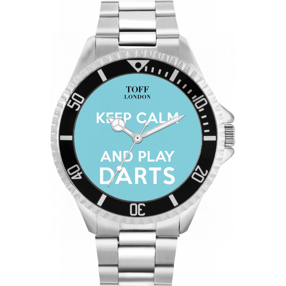 Mens Blue Keep Calm and Play Darts Watch
