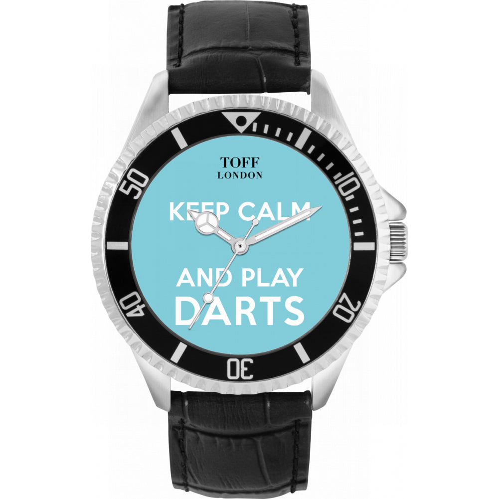 Mens Blue Keep Calm and Play Darts Watch