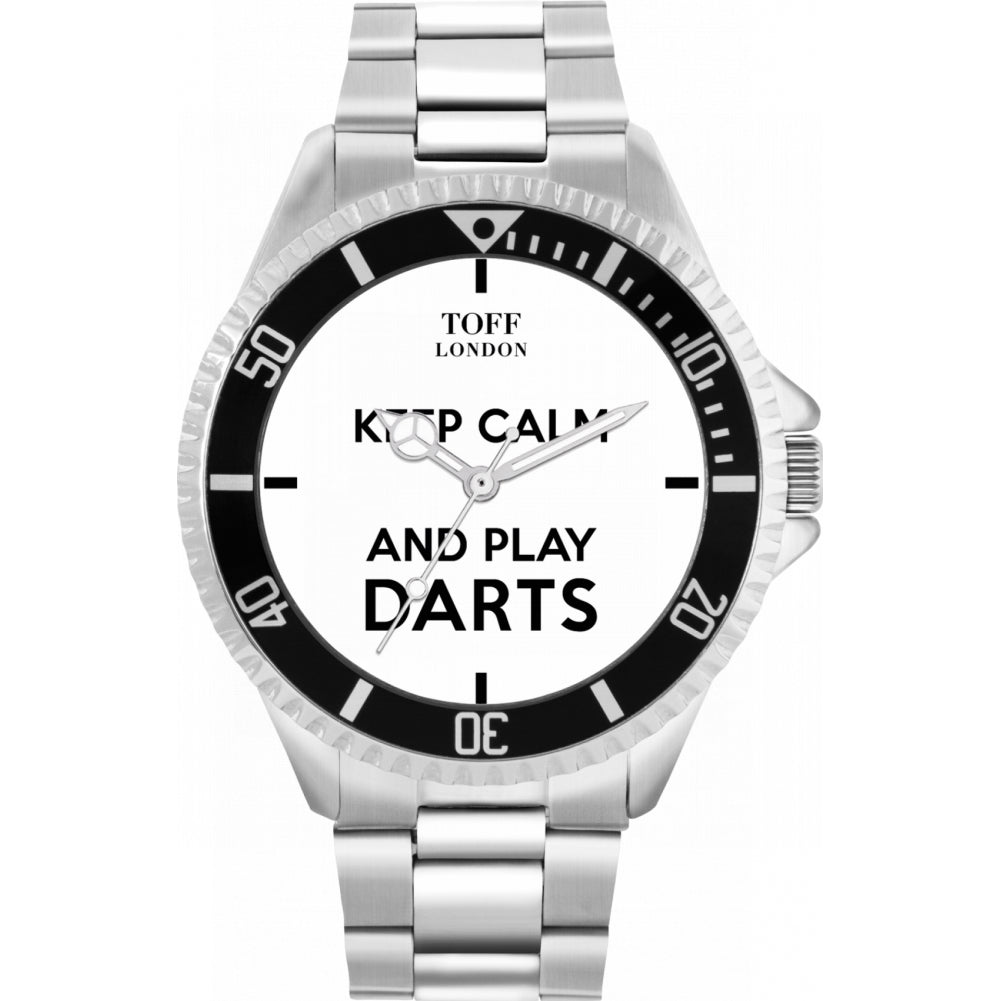 Mens White Keep Calm and Play Darts Watch