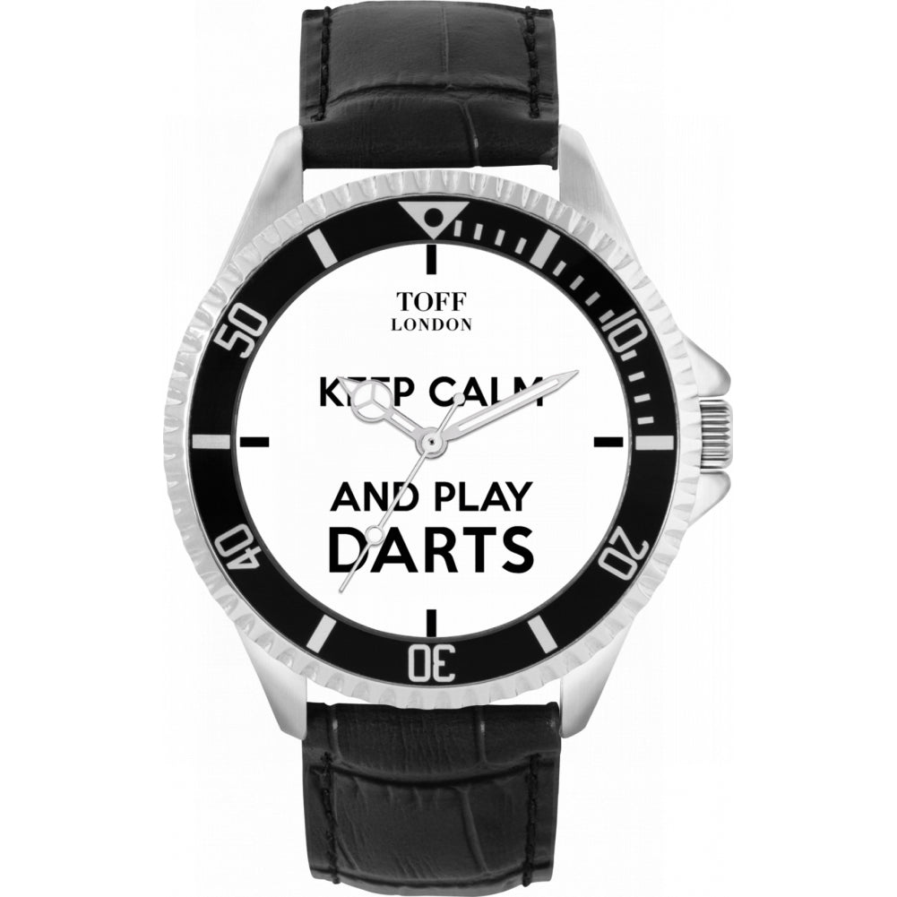 Mens White Keep Calm and Play Darts Watch