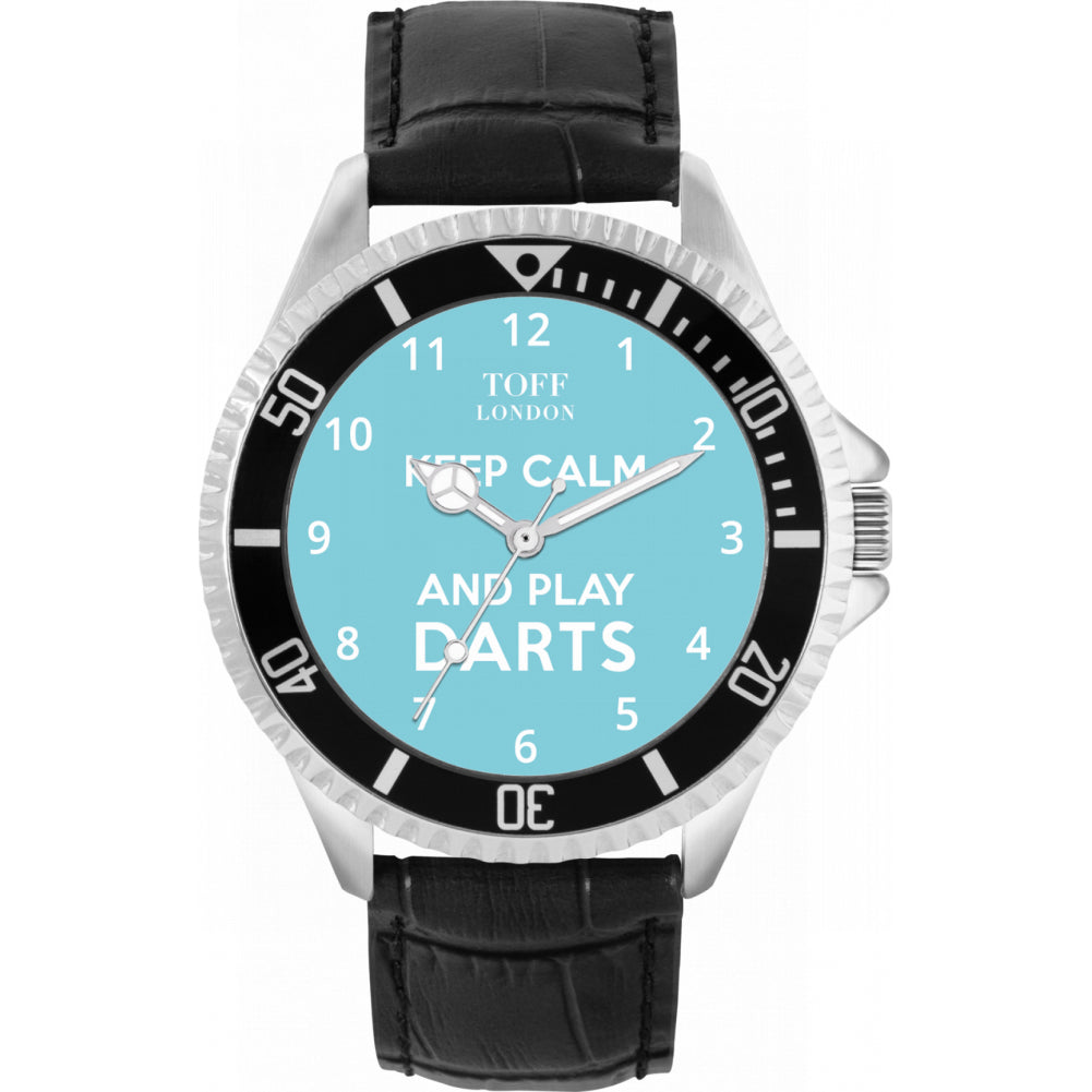 Mens Blue Keep Calm and Play Darts Watch