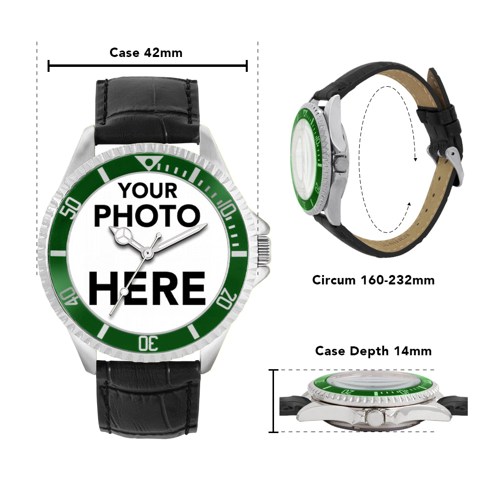 Men’s Personalised Photo Watch – Green Bezel