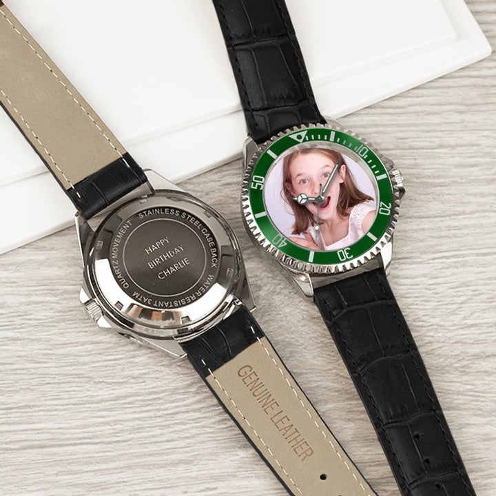 Men’s Personalised Photo Watch – Green Bezel