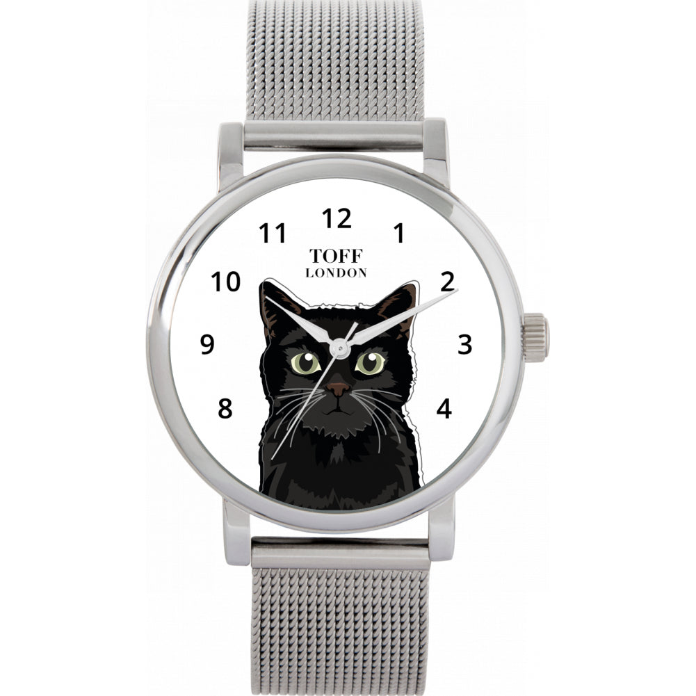 Ladies Black Cat Head Watch