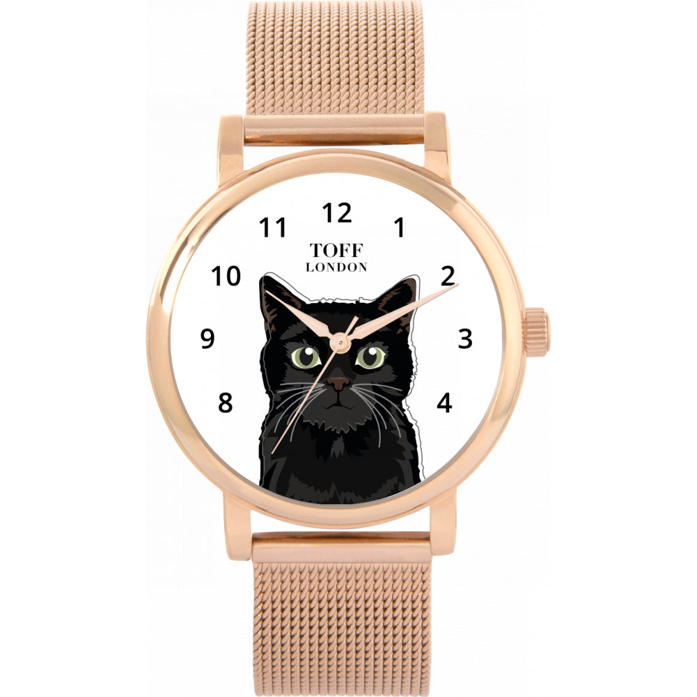 Ladies Black Cat Head Watch