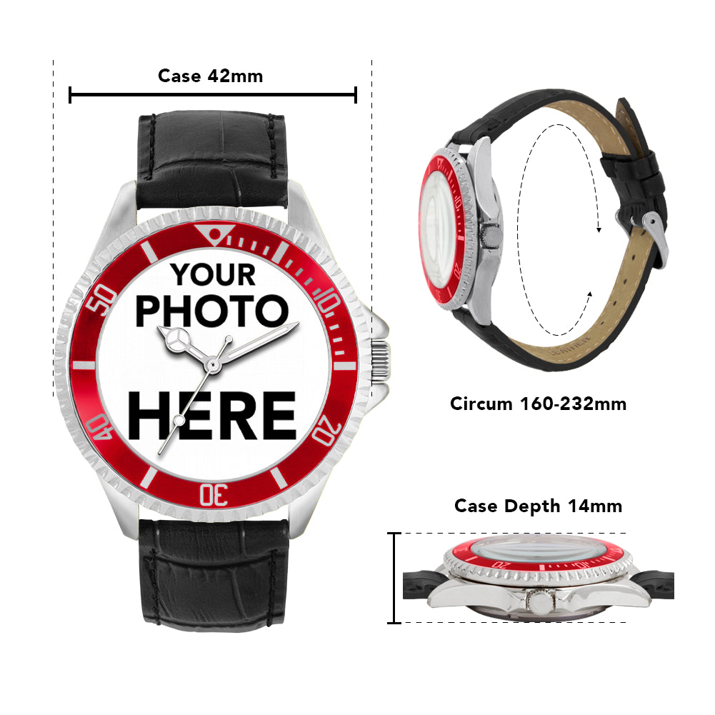 Men’s Personalised Photo Watch – Red Bezel