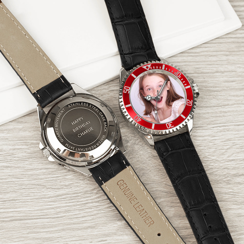 Men’s Personalised Photo Watch – Red Bezel