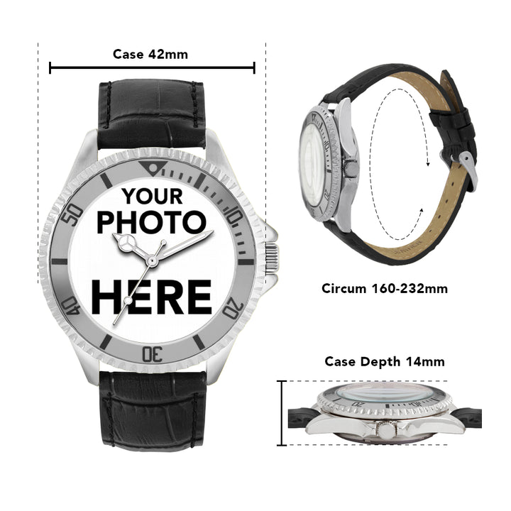 Men’s Personalised Photo Watch – Silver Bezel