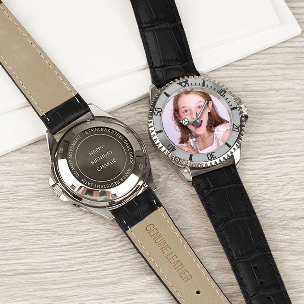 Men’s Personalised Photo Watch – Silver Bezel