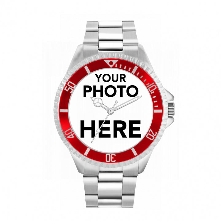 Men’s Personalised Photo Watch – Red Bezel