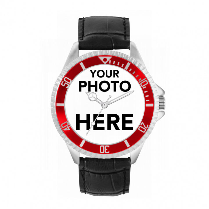 Men’s Personalised Photo Watch – Red Bezel