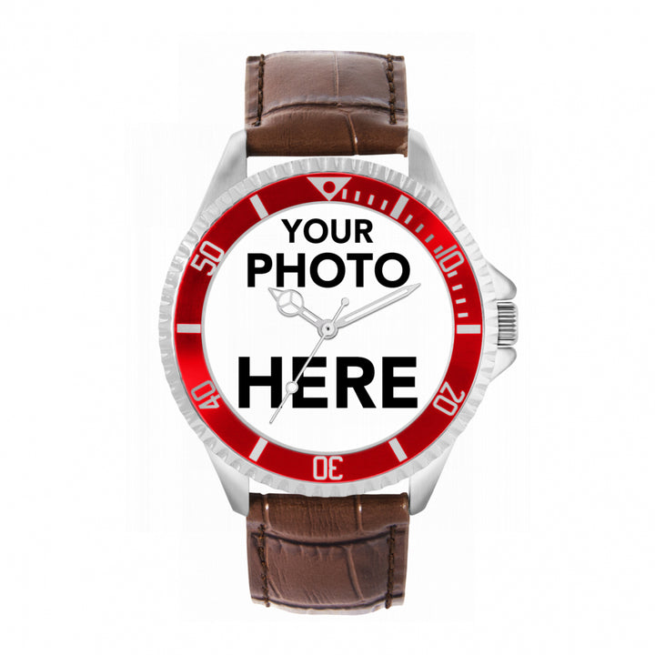Men’s Personalised Photo Watch – Red Bezel