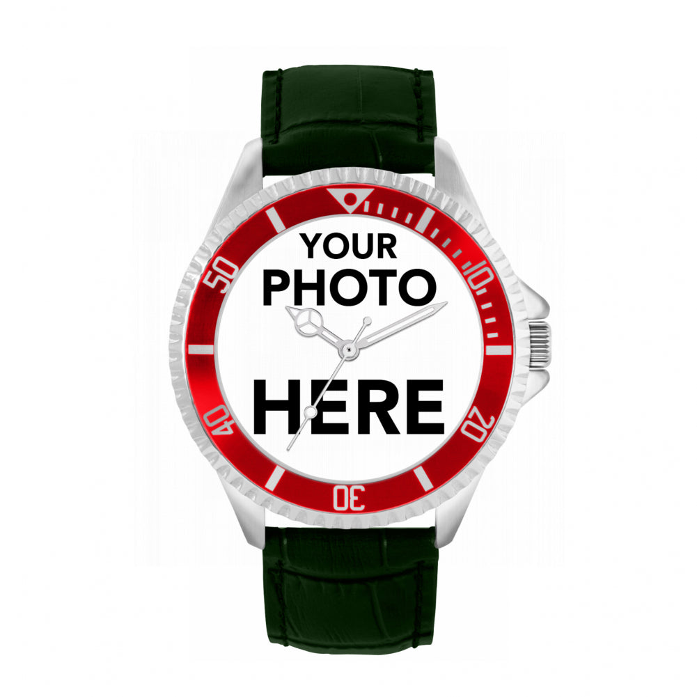 Men’s Personalised Photo Watch – Red Bezel