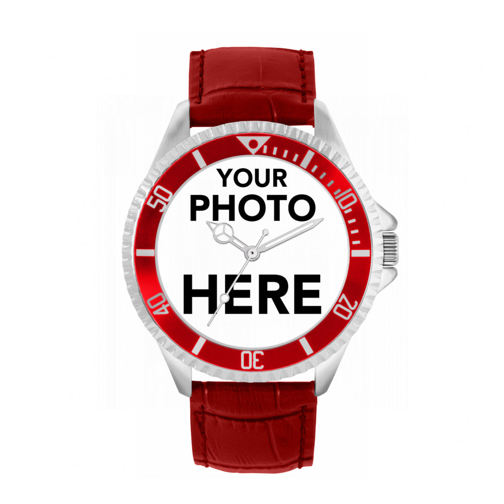 Men’s Personalised Photo Watch – Red Bezel