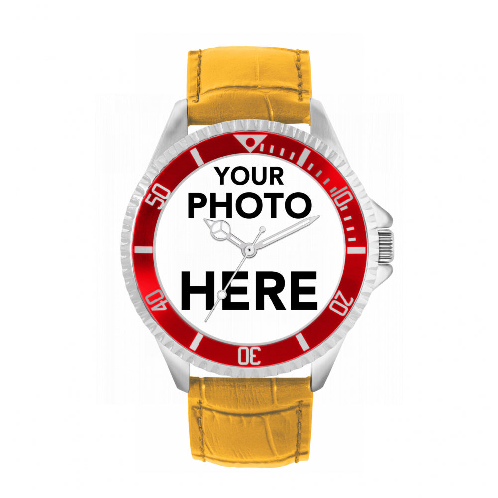 Men’s Personalised Photo Watch – Red Bezel