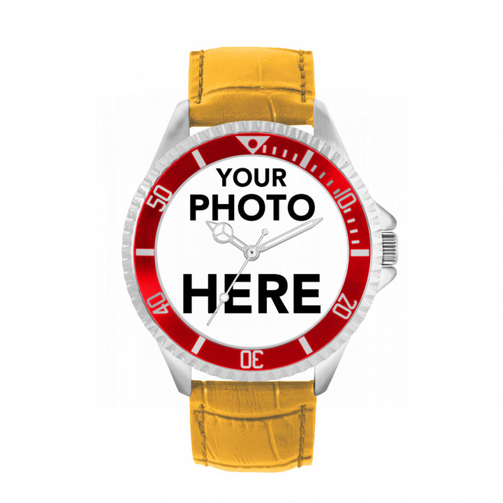 Men’s Personalised Photo Watch – Red Bezel