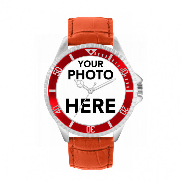 Men’s Personalised Photo Watch – Red Bezel