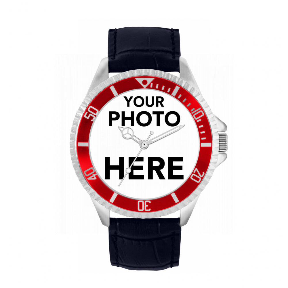 Men’s Personalised Photo Watch – Red Bezel