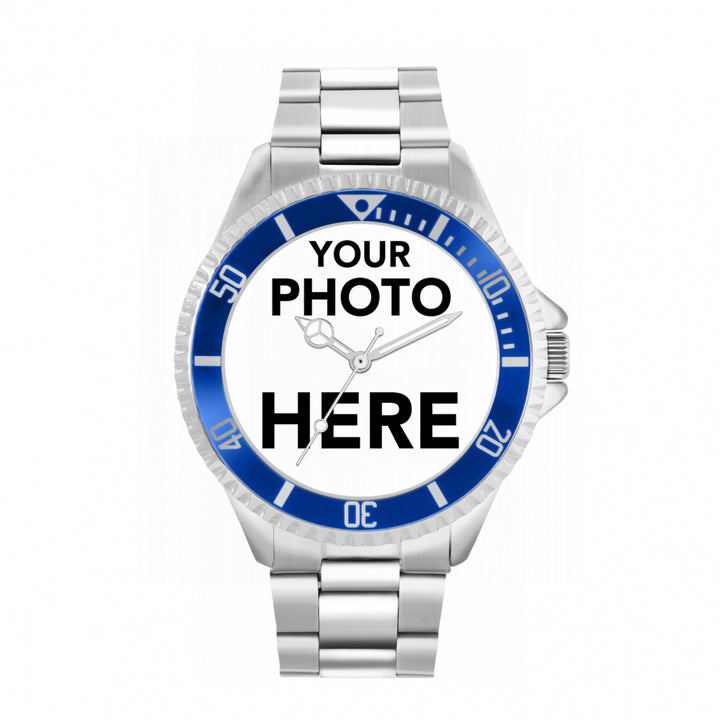 Men’s Personalised Photo Watch – Blue Bezel