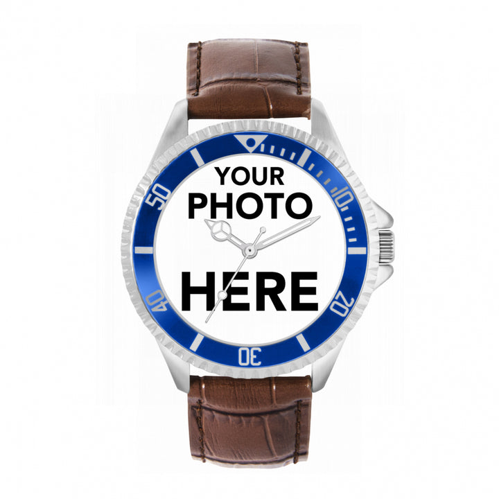 Men’s Personalised Photo Watch – Blue Bezel