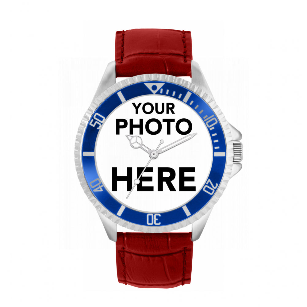 Men’s Personalised Photo Watch – Blue Bezel