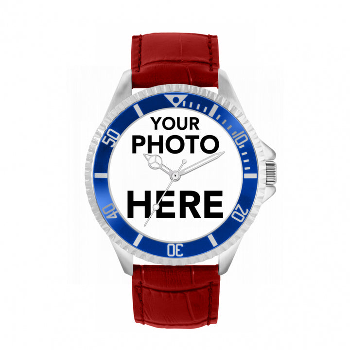 Men’s Personalised Photo Watch – Blue Bezel