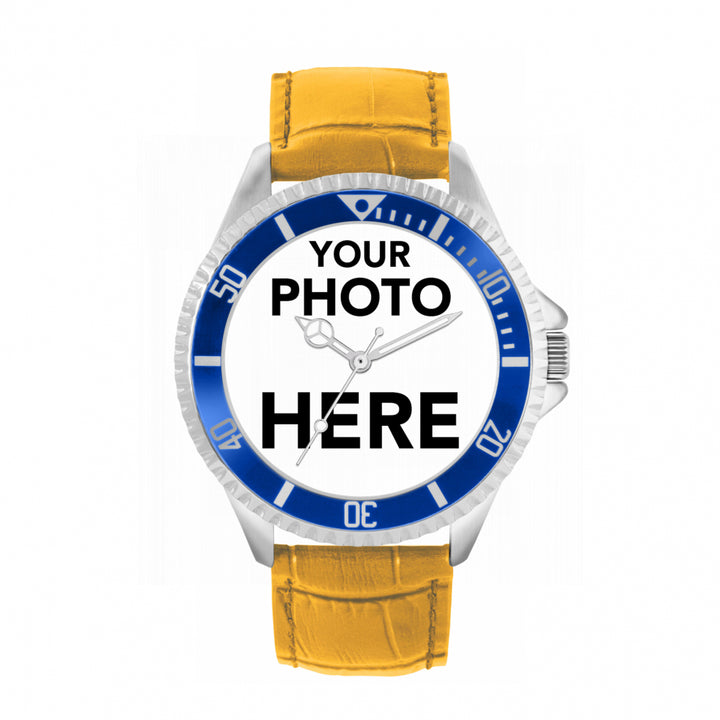 Men’s Personalised Photo Watch – Blue Bezel